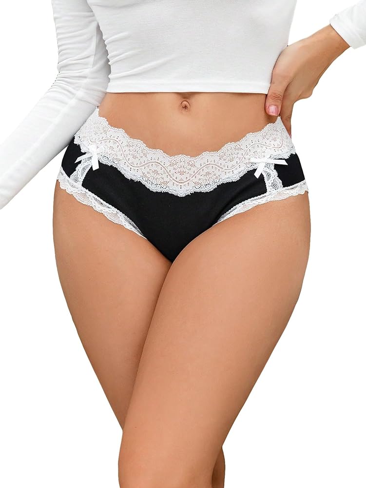 Milumia Women Low Rise Bow Sexy Lace Panties Colorblock Cheeky Underwear