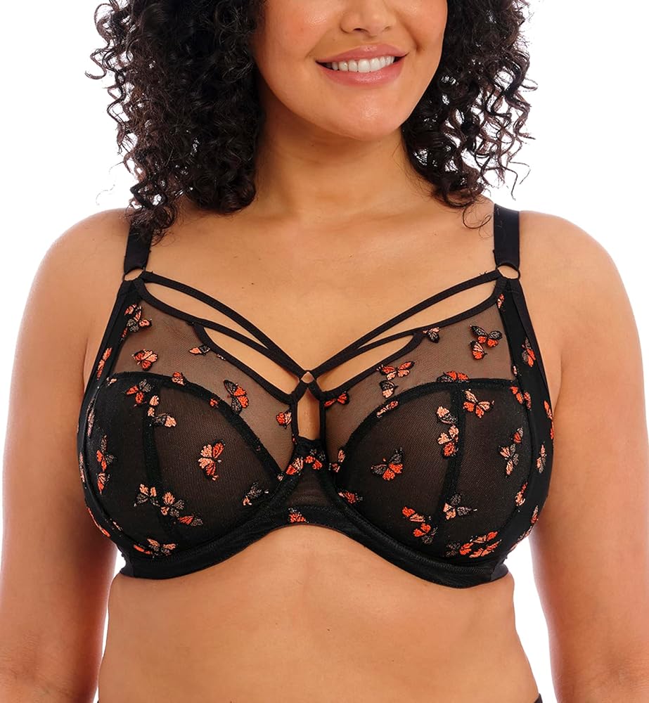 Elomi Sachi Strappy Plunge Underwire Bra (4353),34HH,Black Butterfly