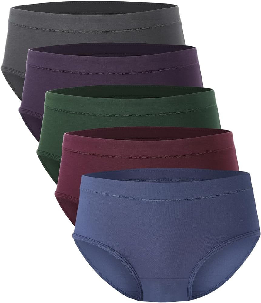 BAMBOO COOL Womens Underwear, Moisture-Wicking Briefs, Soft and Breathable Panties, Mid Waist, 5-Pack