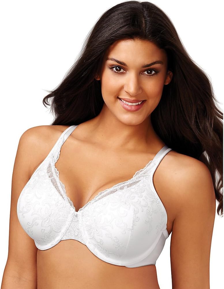 Playtex Women's Secrets Side Smoothing Embroidered Underwire Bra 4513, White Embroidery, 44B