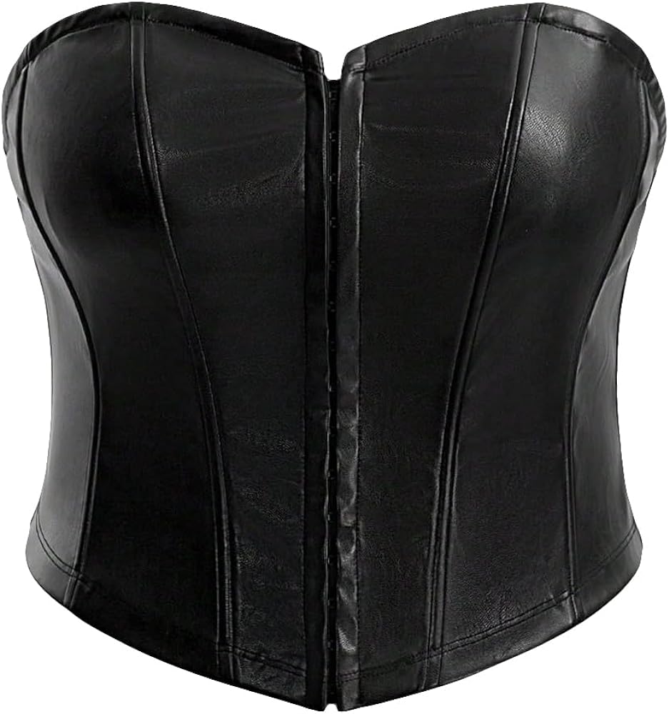 MakeMeChic Women's Plus Size Front Closure PU Leather Tube Tops Solid Cropped Bandeau Cami Tops