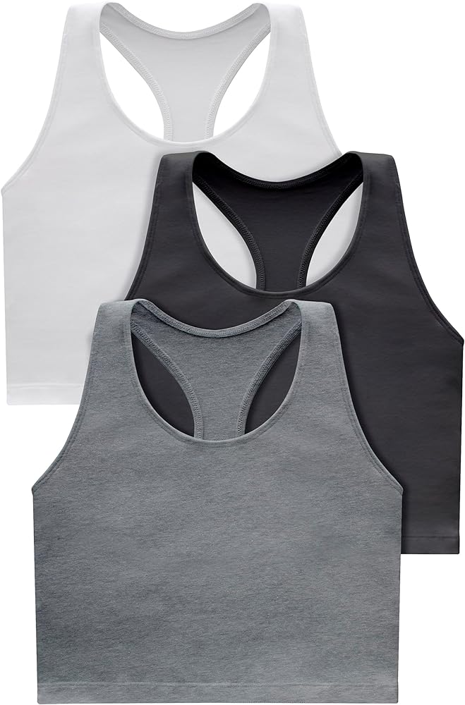 Hanes Originals Women's Racerback Crop Tank Top, Cropped Tank with Built-In Bra, 3-Pack