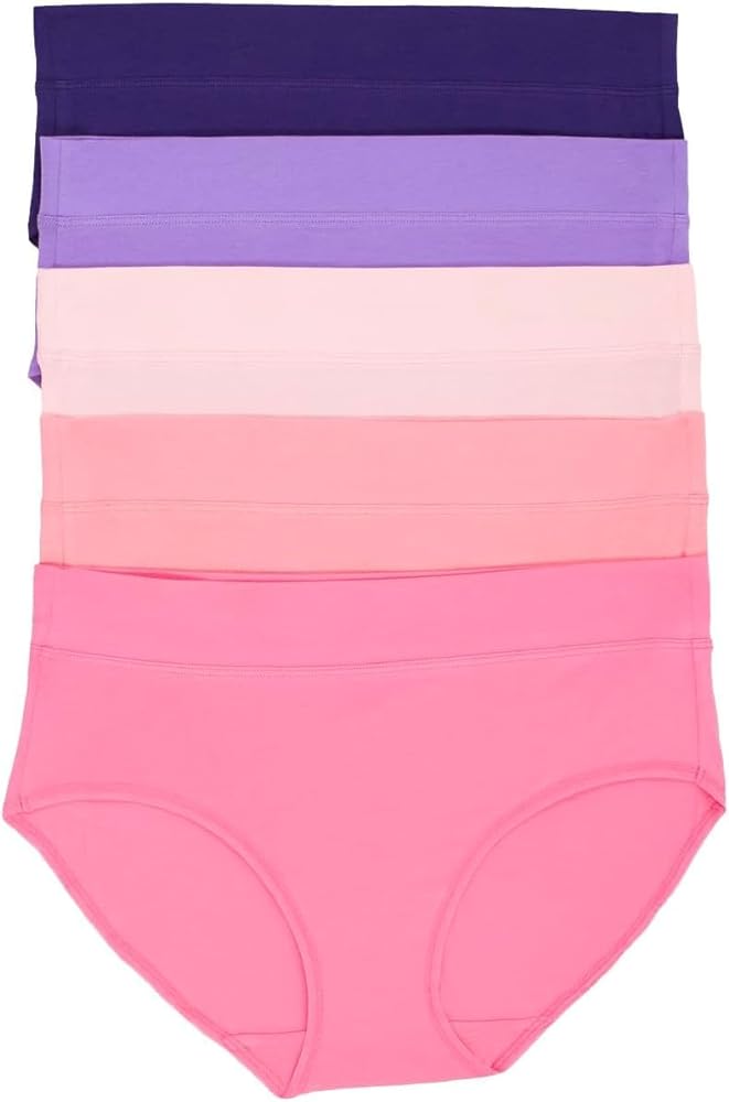 Felina Womens 5 Pack Pima Cotton Wide Waistband Hipster