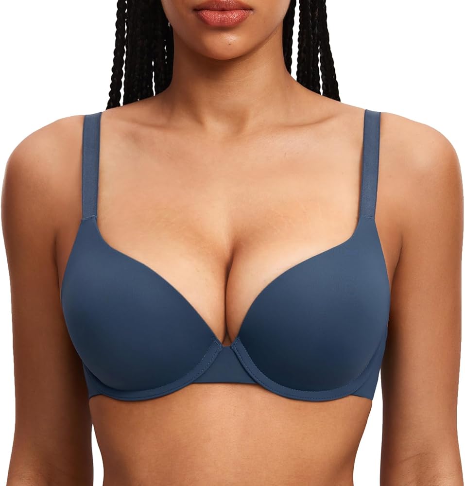 DOBREVA Women's Push Up T-Shirt Bra Underwire Padded Bras Plunge Full Coverage