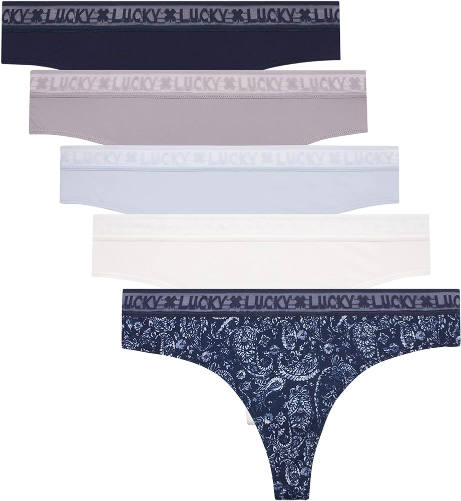 Lucky Brand Women's Underwear - 5 Pack Microfiber Thong Panties (S-XL)