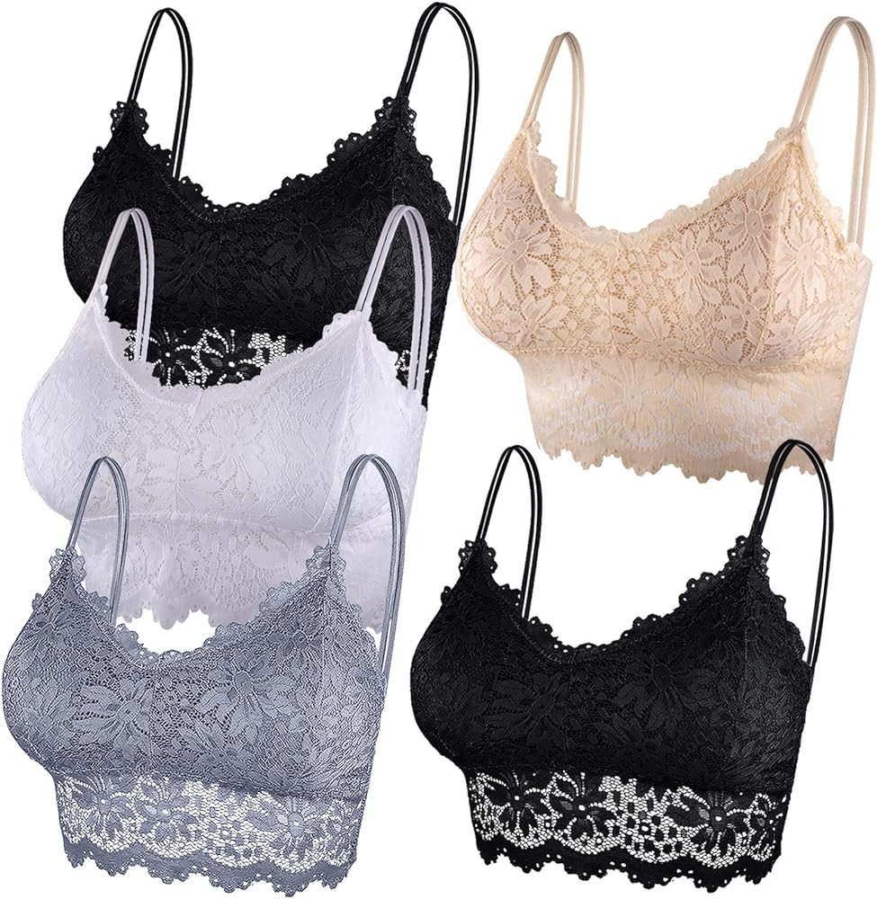 Duufin 5 Pcs Lace Bralettes for Women Bralette Padded Lace Bandeau Bra