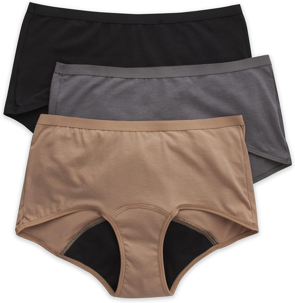 Hanes Women's Comfort, Period. Underwear, Moderate Leaks, Bikini, Boyshort Or Brief, 3-pack