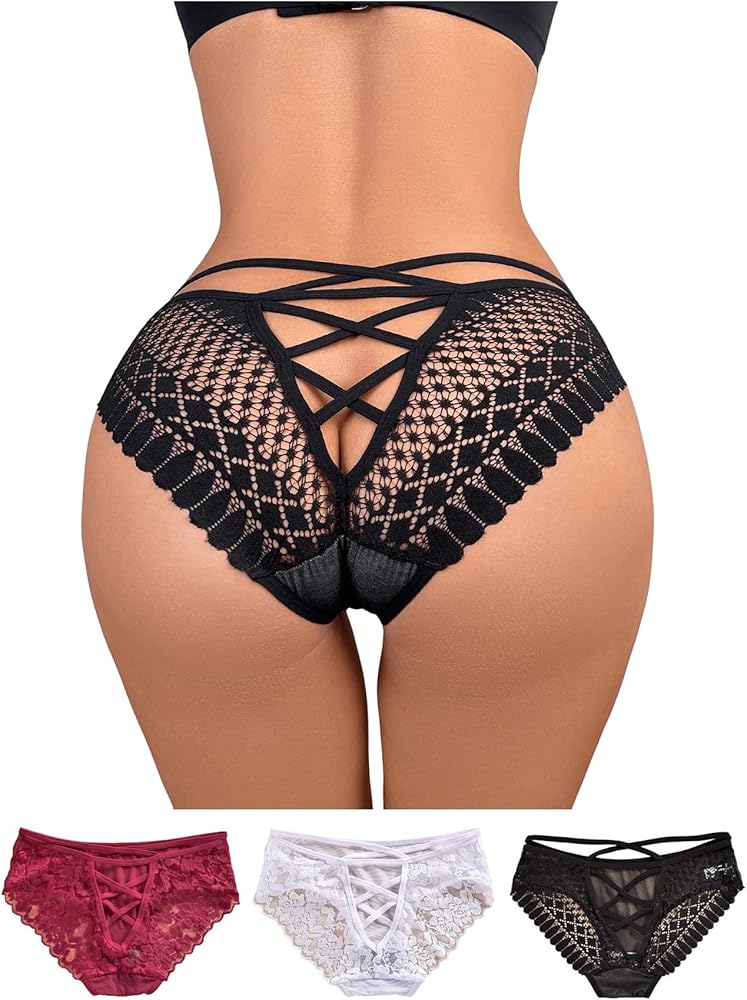 Milumia Women 3 Pieces Sexy Panties Criss Cross Cut Out Cheeky Bikinis Seamless Underwear