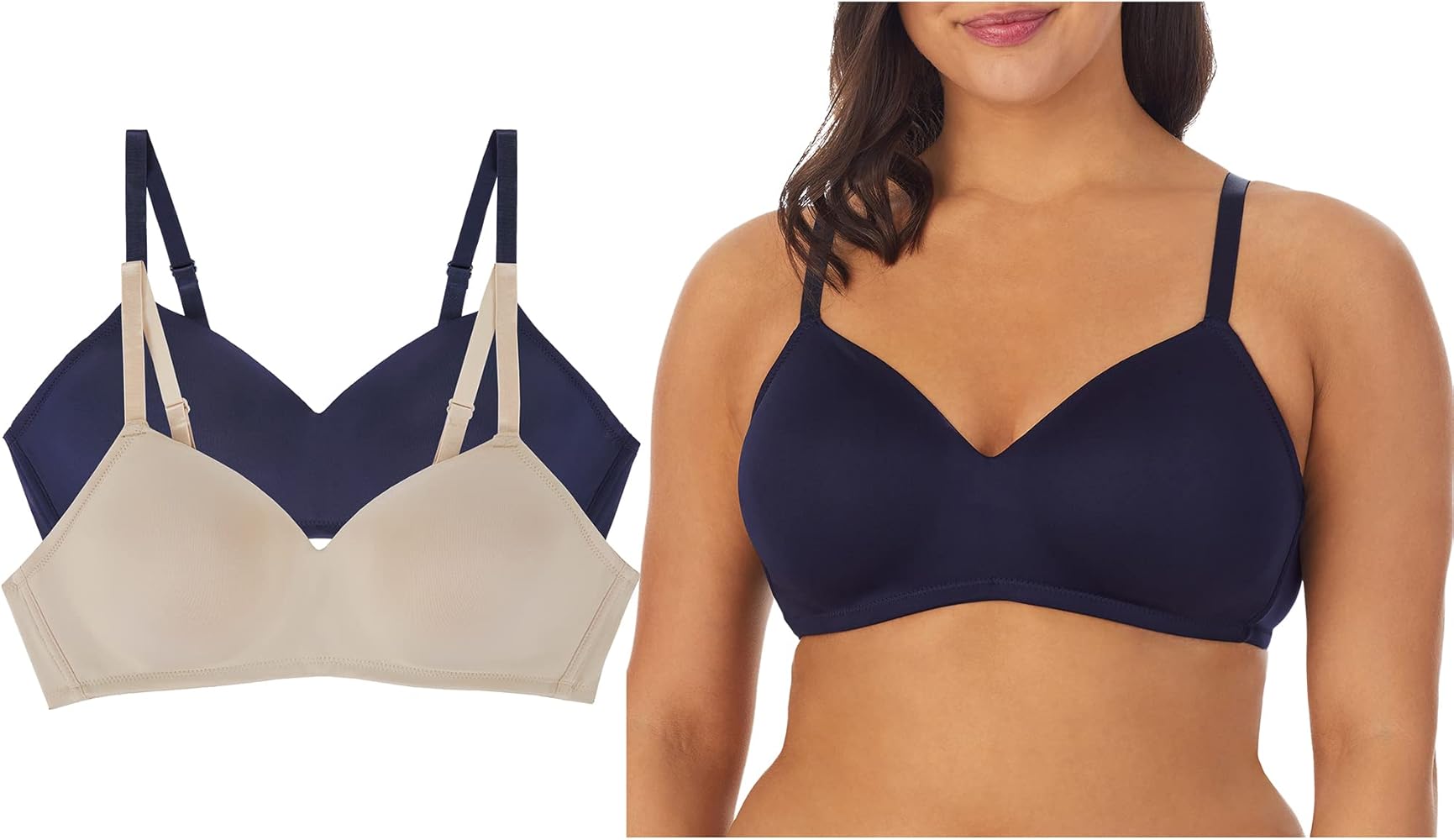 ELLEN TRACY Everyday Micro Wire-Free T-Shirt Bra - Smoothing Comfort - Adjustable Straps - 2-Pack Multipack