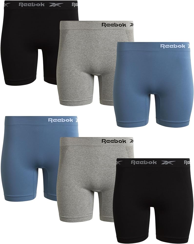 Reebok Women's Boy Shorts Underwear - 6 Pack Seamless Long Leg Boyshorts Panties for Women (S-3X, available in Plus Size)