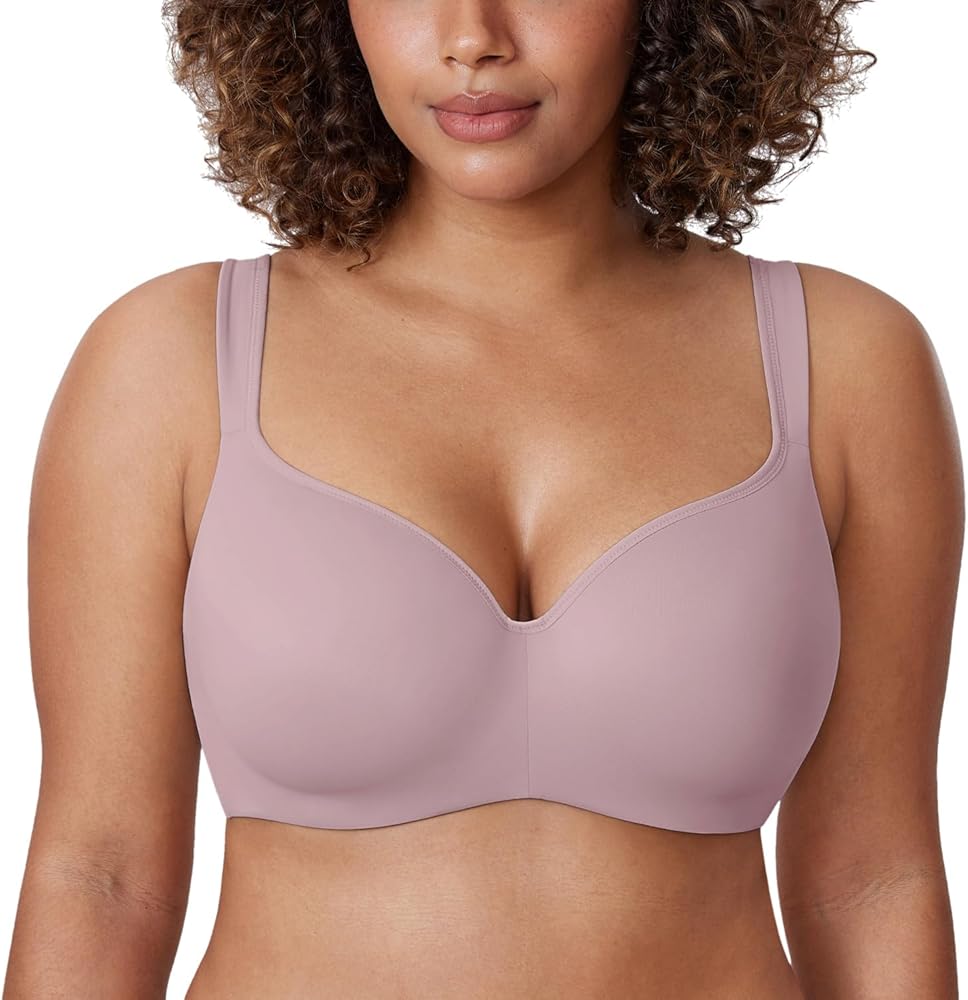 DELIMIRA Women's Balconette Bra Plus Size Full Coverage Tshirt Seamless Underwire Bras Back Smoothing