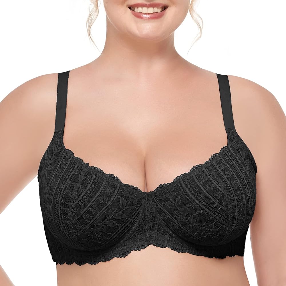 HSIA Women's Underwire Unpadded Bra Minimizer Full Bust Bra Plus Size Sheer Bra Sexy Lace Unlined Bra