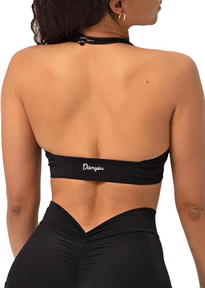 Danysu Adjustable Halter Sports Bra Butter Soft Open Back Workout Tops with Removable Padded Yoga Training Bras Going Out Top