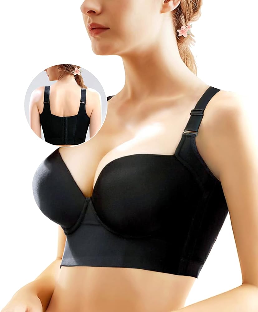 Women's Push Up Bra,Full-Coverage Underwire Bra,Hide Back Fat Deep Cup Bra,Smoothing T-Shirt Bra,Sculpting Uplift Bra