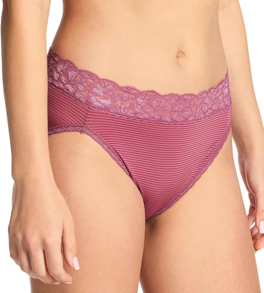 Vanity Fair Women's Flattering Lace Ultimate Comfort Hi-Cut Panty 13280, Berry Glaze Stripe, 9