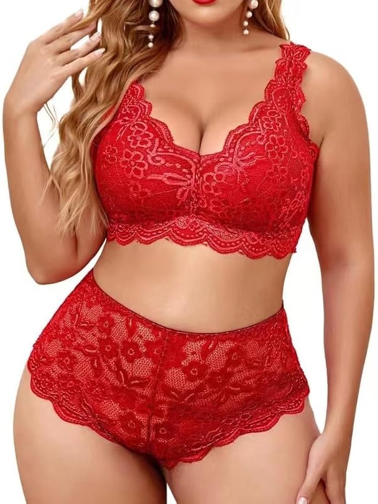 Women's Plus Size Lingerie Set Sexy Bra and Panty Sets Lace Underwear Push Up Teddy Babydoll Comfy Sleepwear