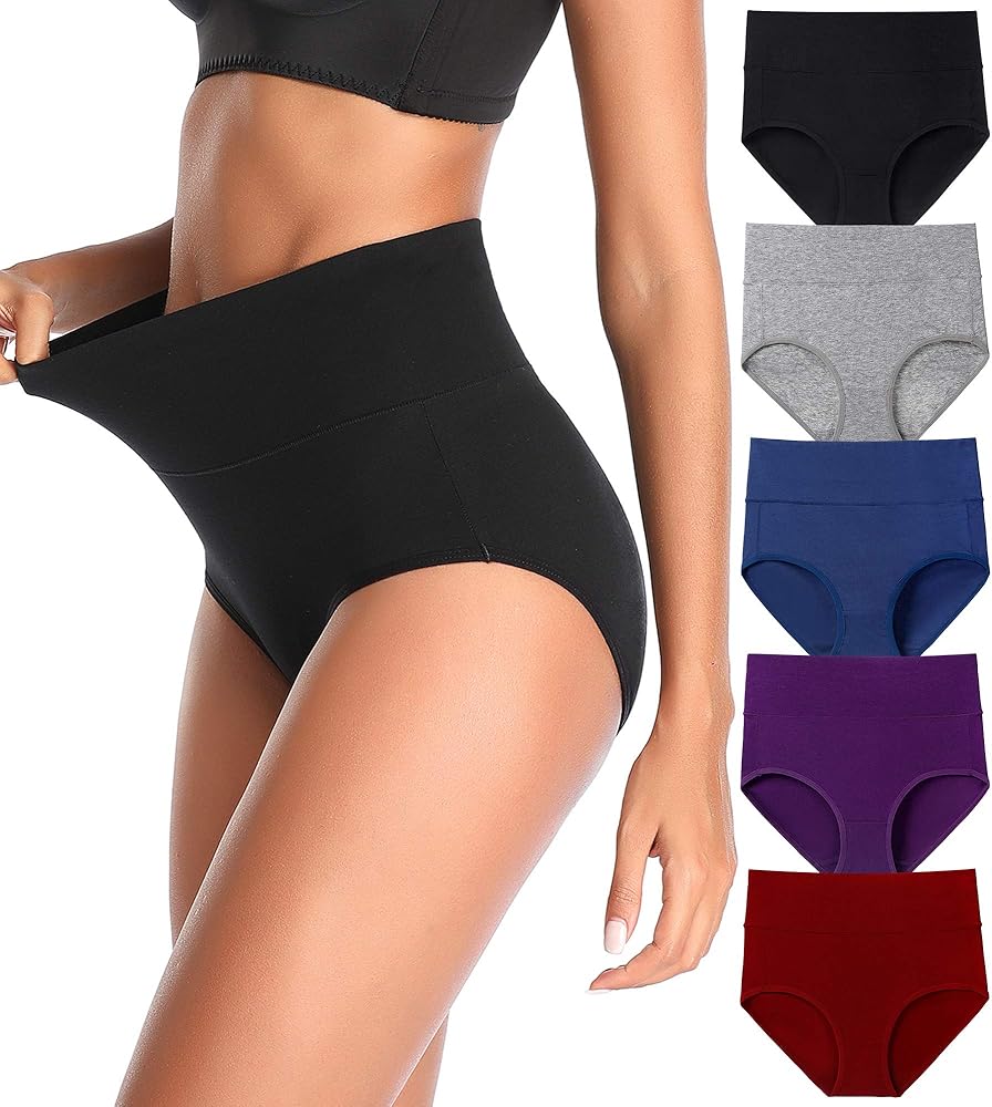 QOVOQ Women's High Waist Cotton Underwear Stretch Briefs Soft Comfy Ladies Panties MultiPack