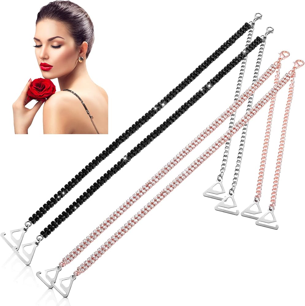 2 Pairs Rhinestone Bra Strap Rhinestone Bra Invisible Shoulder Strap Adjustable Non-Skid Bra Belt for Bra Tops Dress