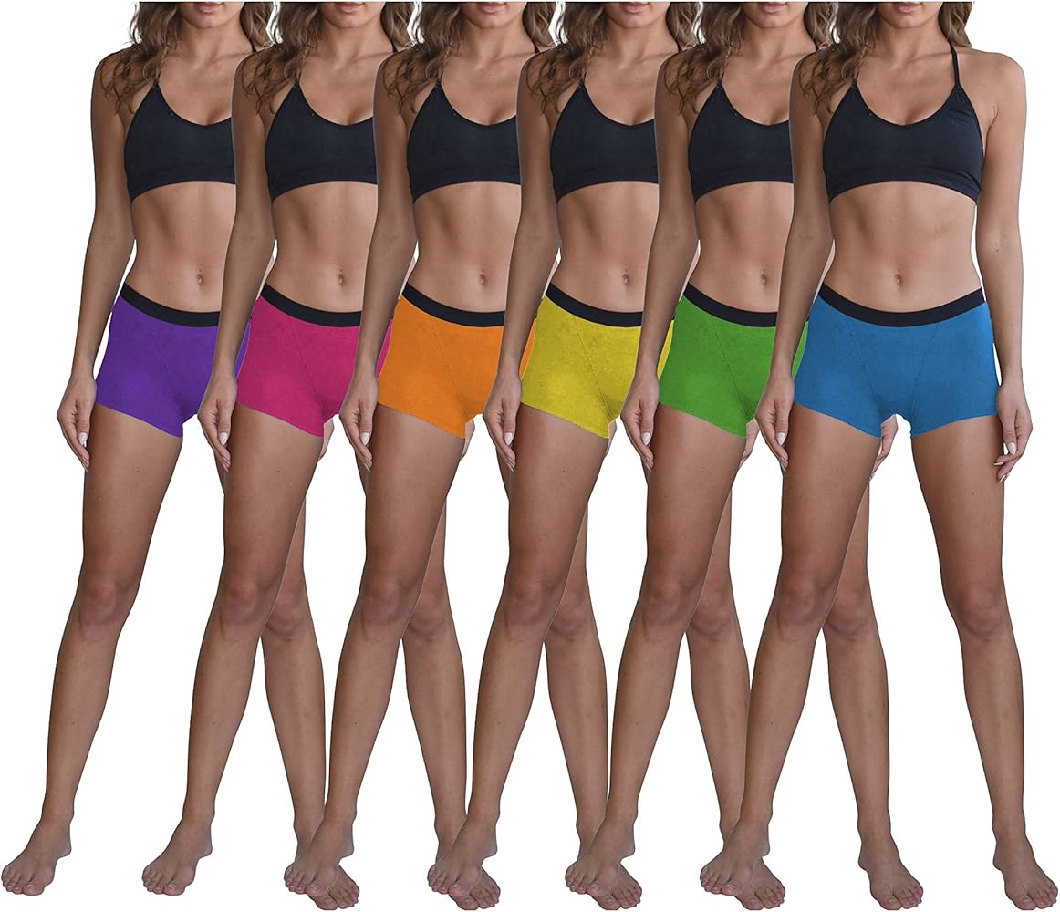 Sexy Basics Women's 6 Pack Modern Active Buttery Soft Boy Short Boxer Brief Panties