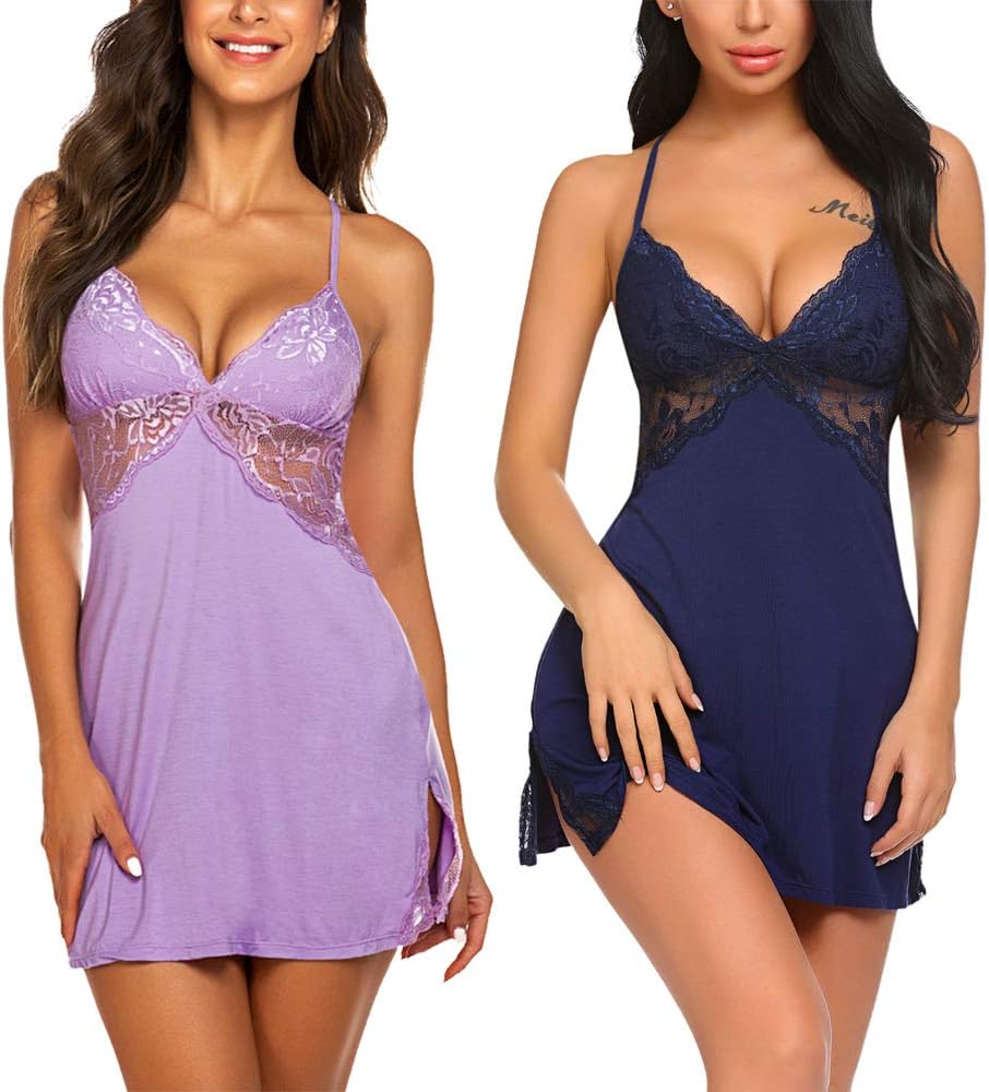 Avidlove Women Lingerie Lace Chemise Sleepwear Babydoll Teddy Lingerie 2 Pack