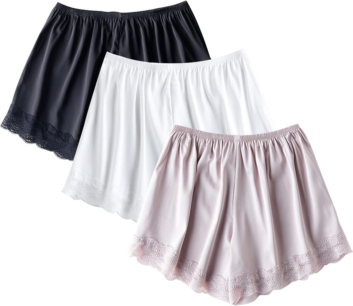 3 Pieces Women Slip Shorts Lace Pettipants Half Slip Culotte Shorts Split Skirt