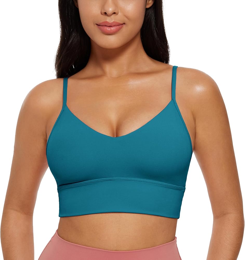 CRZ YOGA Butterluxe Womens V Neck Longline Sports Bra - Adjustable Padded Yoga Bra Camisole Workout Crop Top