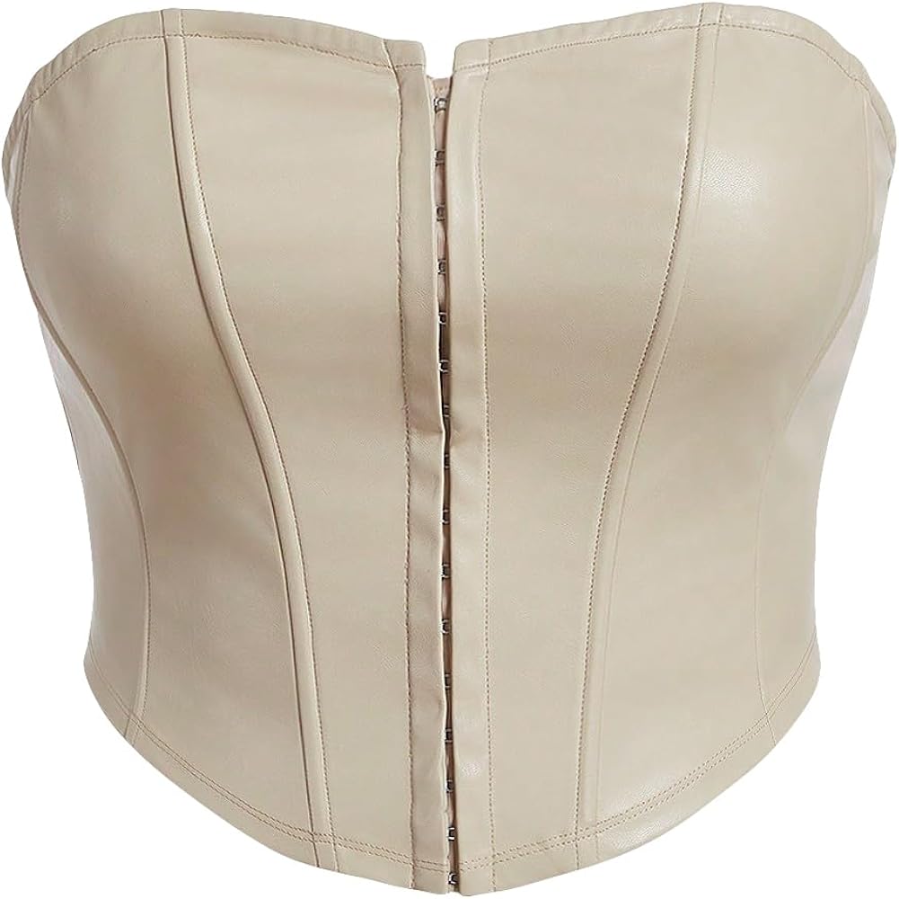 MakeMeChic Women's Plus Size Front Closure PU Leather Tube Tops Solid Cropped Bandeau Cami Tops