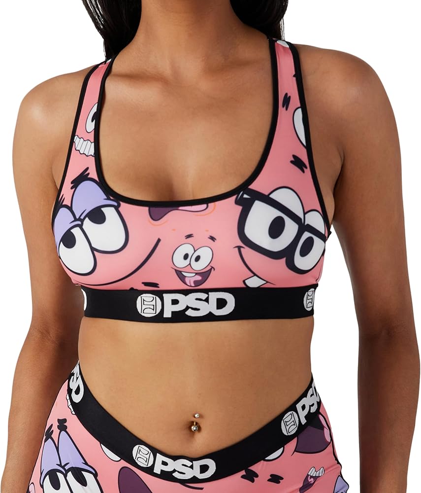 PSD Women's Spongebob Squarepants Sports Bra - Racerback Sports Bras for Women with Breathable Microfiber Fabric