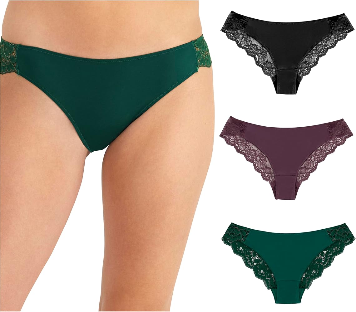 Maidenform Women's Tanga Underwear, Lace Tanga Panty, Cheeky Panties, Solid Or Assorted, 3-pack