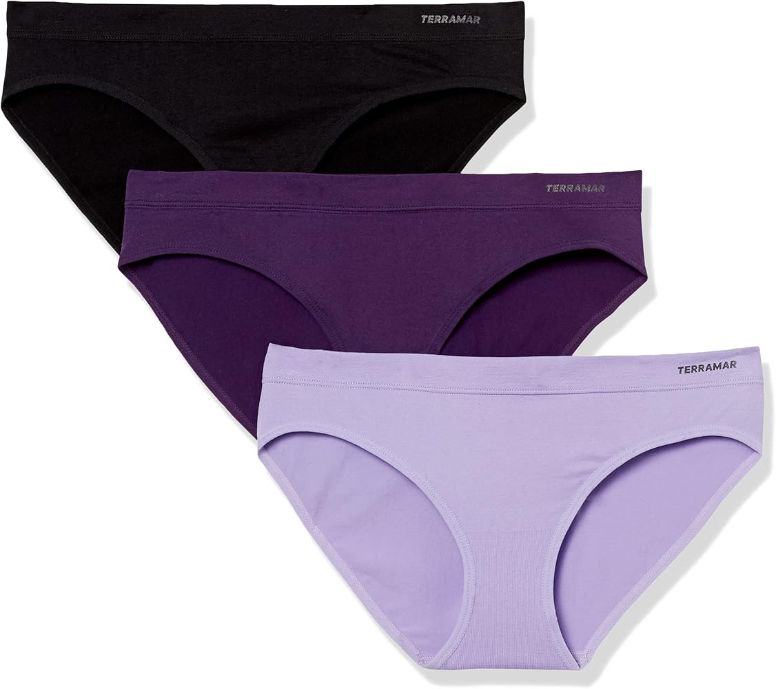 Terramar Women's Ultra Comfortable 4 Way Stretch Seamless No Show Bikini Underwear 3 Pair