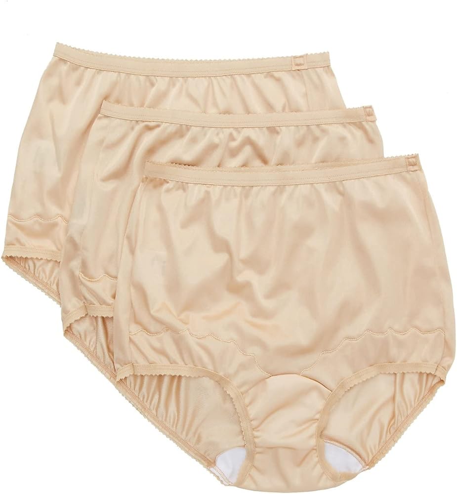 Dixie Belle Women's Underwear Brief Full Coverage Nylon High Waist Panties Scallop Trim 3-Pack, Nude, 6