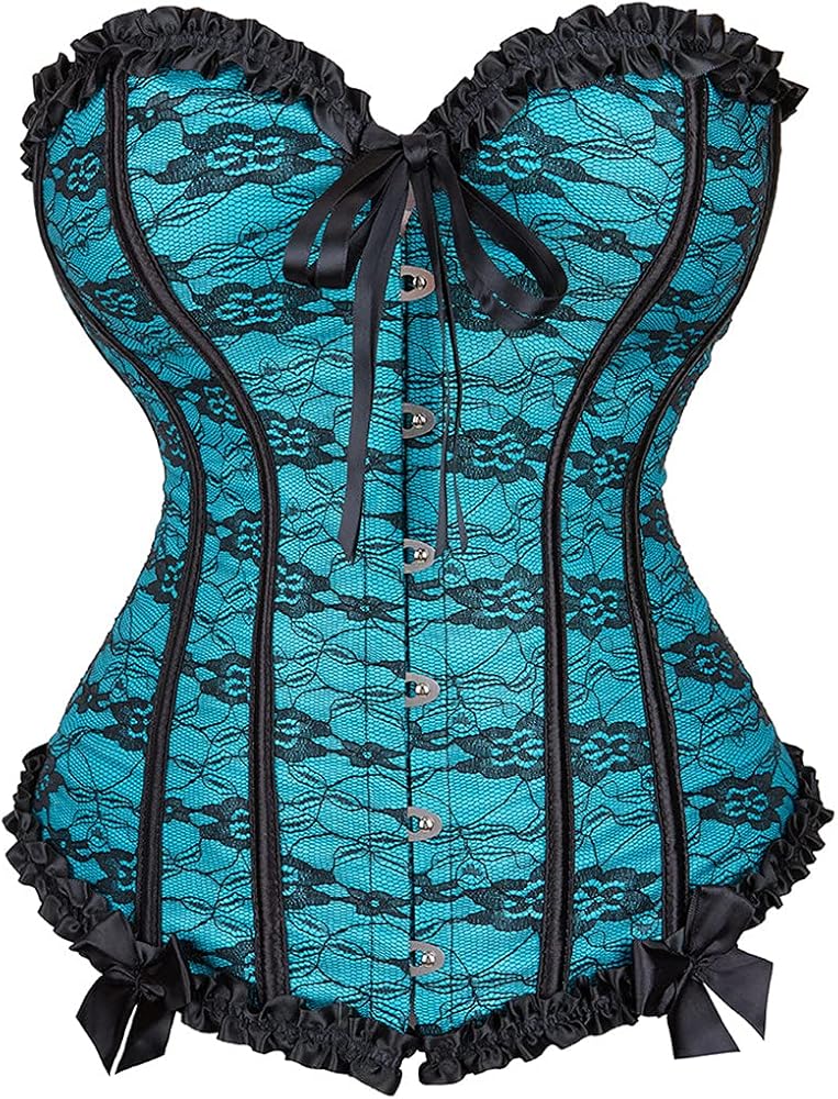 Kranchungel Corsets for Women Plus Size Corset Overbust Waist Cincher Bustier Lace Up Corset Top Medium Sea Blue