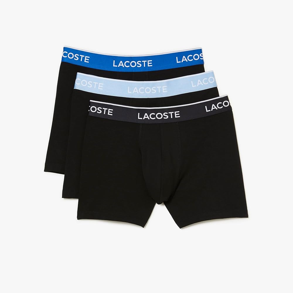 Lacoste Men's Casual Classic 3 Pack Cotton Stretch Colorful Waistband Boxer Briefs Core