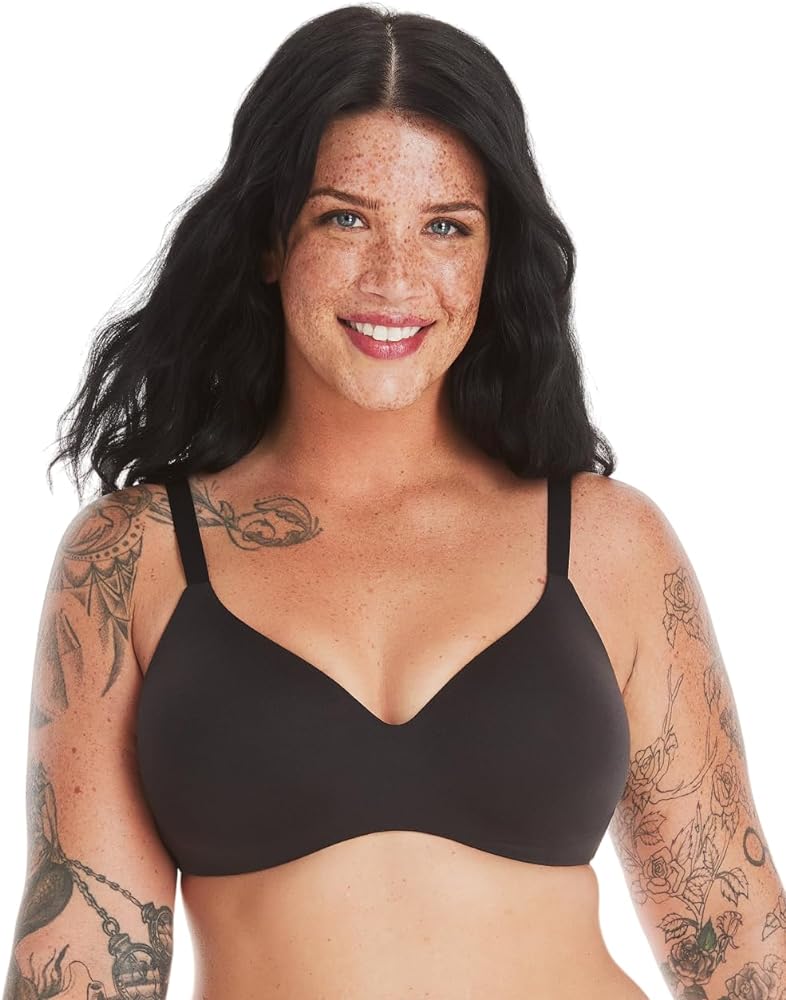 Hanes Womens Concealing Petals Wireless Bra with Convertible Straps, L, Black