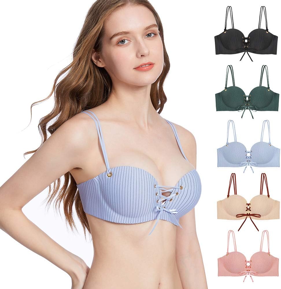 Eleplus Push Up Bras for Women Seamless Padded Brassiere Comfort Wireless Bras Pack of 5