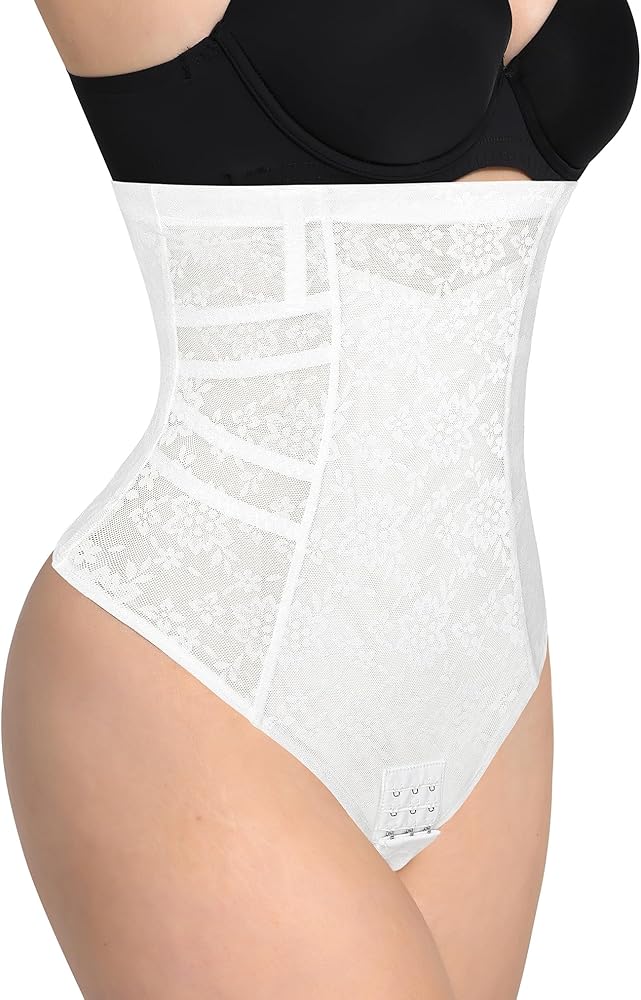 FeelinGirl Thong Shapewear Tummy Control High Waists Slimming Body Shaper Briefs Lace Faja Panties Girdle for Women