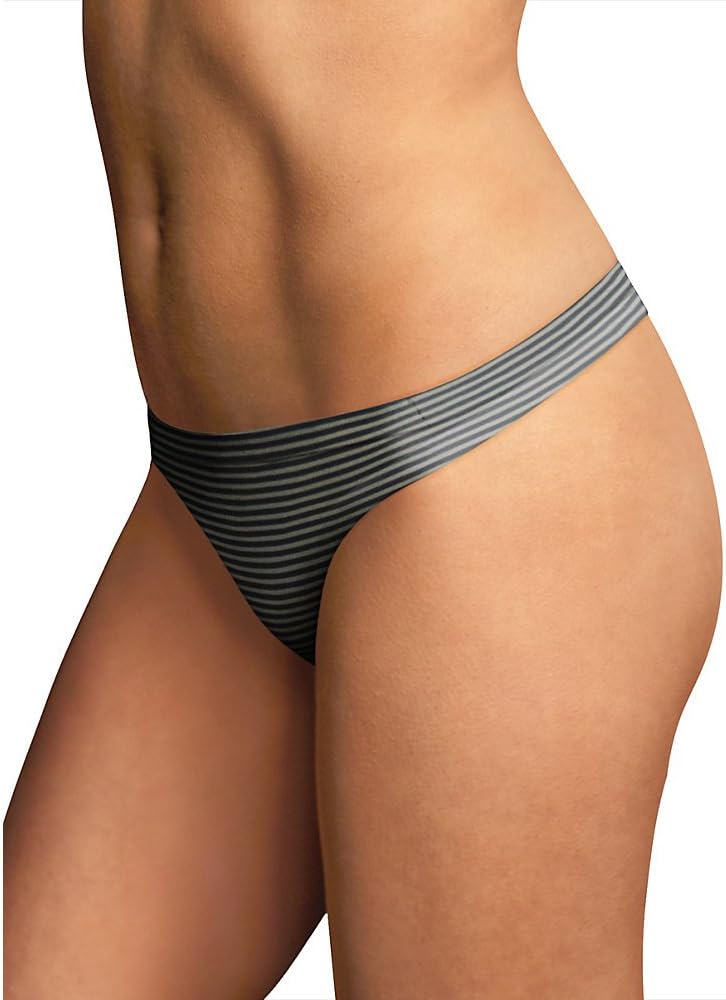 Maidenform Women's Comfort Devotion Thong 40149, Steel Pin Stripe/Black, 8