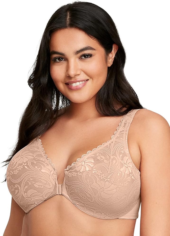 Glamorise Women's Plus Size Wonderwire Lace Front-Closure Underwire #9245