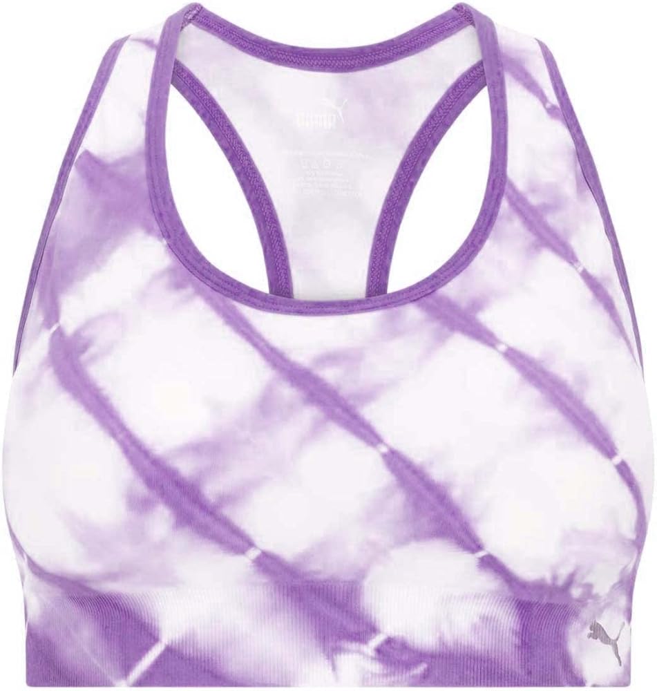 PUMA Women's Bamboo Tie-Dye Print Seamless Sports Bra (Small, Lavender)