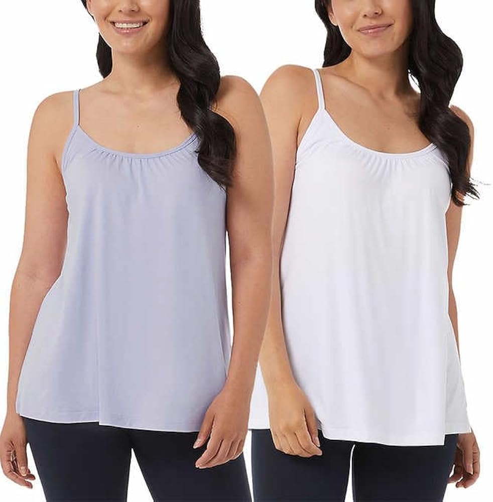 32 Degrees Women's 2-Pack Cool Flowy Bra Camis | with Built-in Cups | Relaxed Fit | Adjustable Spaghetti Strap