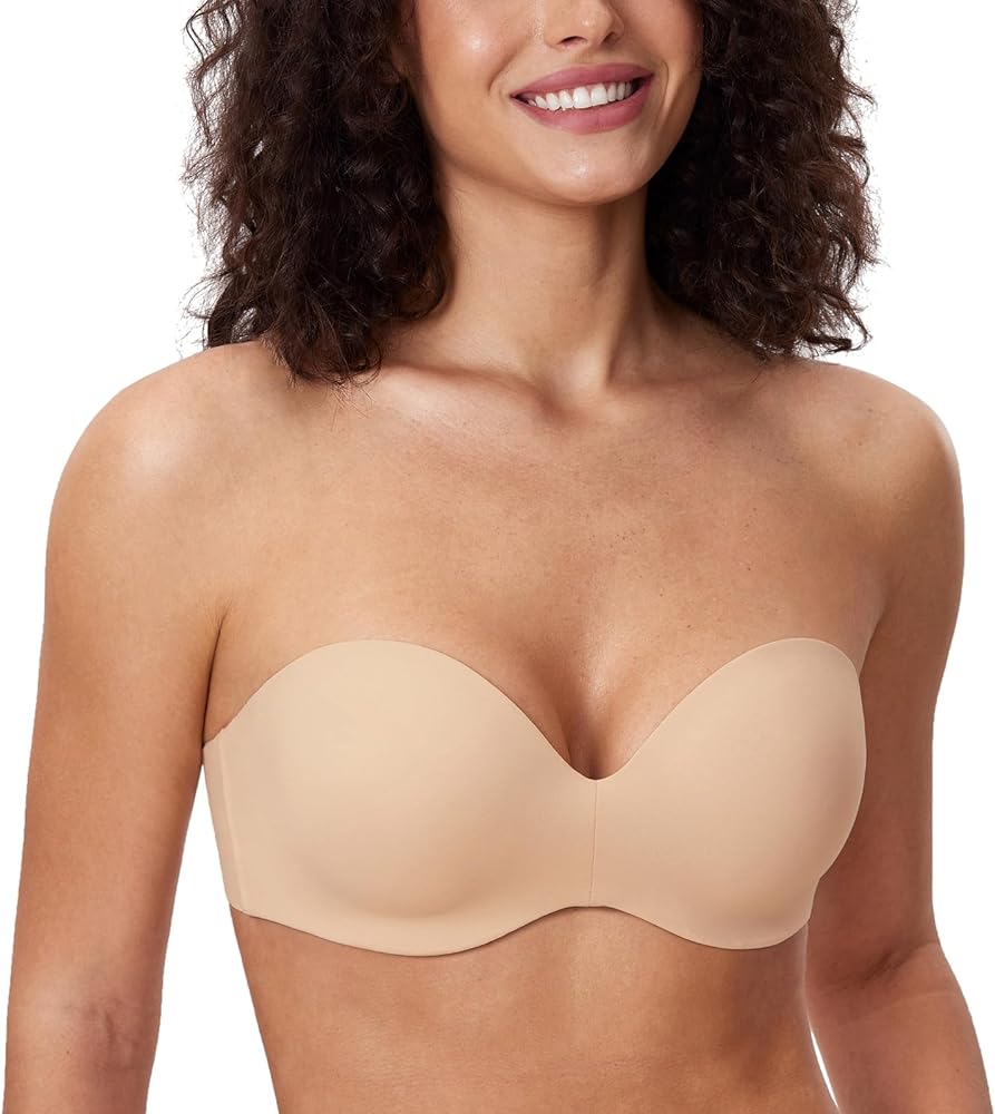 DELIMIRA Strapless Bras for Women - Underwire Lightly Lined Multiway Plus Size Full Coverage Bandeau Bra for Big Busted