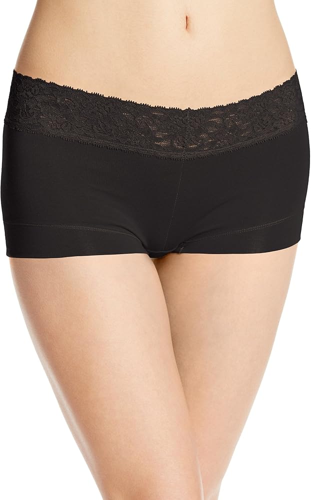 Maidenform Womens Cotton Dream Boyshort with Lace(40859)-Black-9