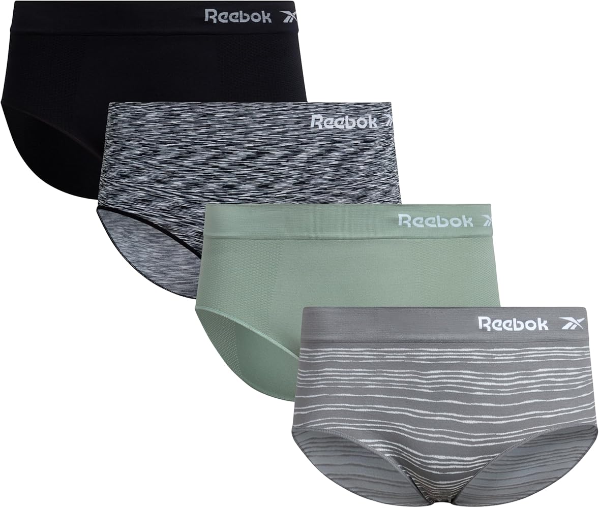 Reebok Women's Hipster Panties - 4 Pack Stretch Performance Hipsters Plus Size Panties - Seamless Underwear for Women (1X-3X)