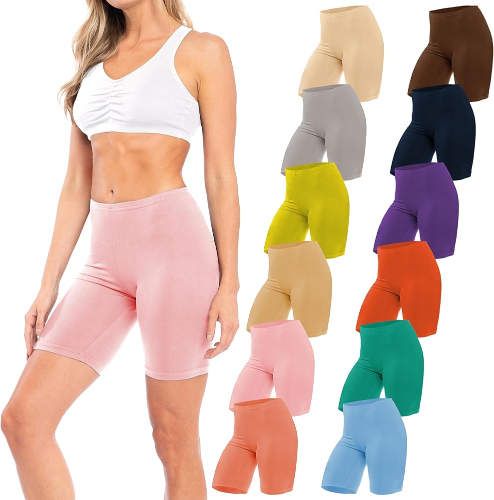 Sexy Basics Womens 12 Pack Cotton Stretch Boyshort Bike Shorts | Yoga, Slip-Short, Boxer-Briefs