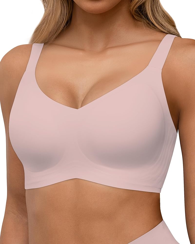 Seamless Bras Full Coverage Wireless Push Up Bra for Women No Underwire Comfort V Neck Bralettes with Support