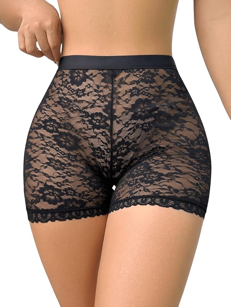 SweatyRocks Women's High Waist Shapewear Shorts Lace Trim Butt Lifter Boyshorts Panty Underwear