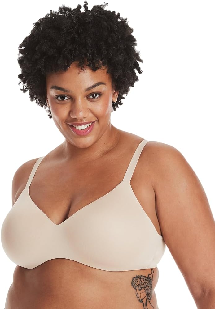 Hanes Womens Concealing Petals Wireless Bra with Convertible Straps, XL, Nude