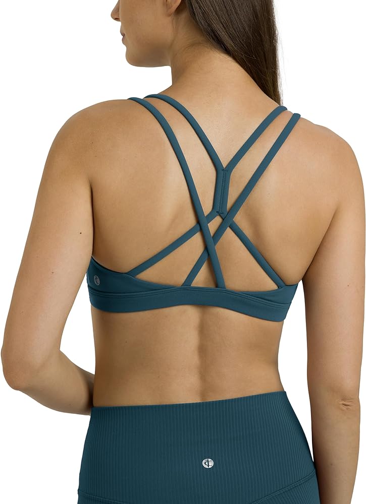 Colorfulkoala Women's Dreamlux Strappy Sports Bra Crisscross Back Yoga Tops with Molded Foam Cups