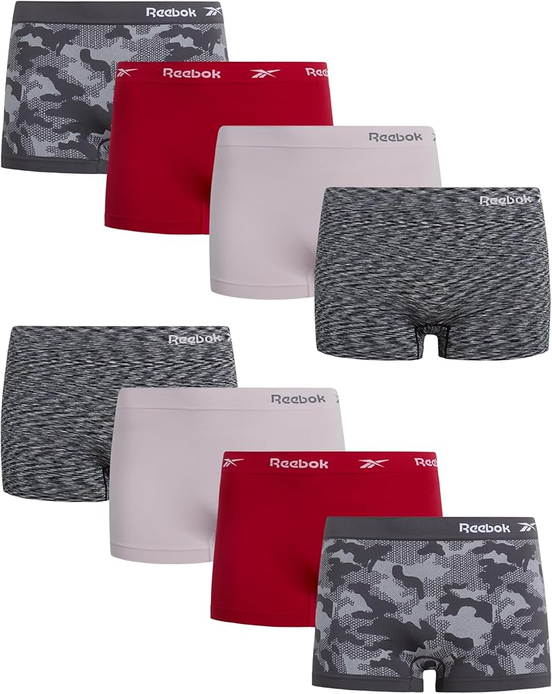 Reebok Women's Boy Shorts Underwear - 8 Pack Plus Size High Waisted Boyshort Panties - Seamless Underwear for Women (1X-3X)