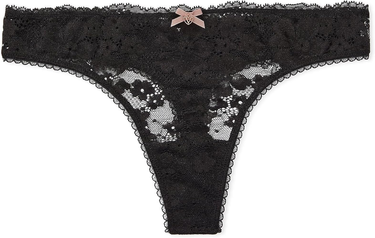 Victoria's Secret Lace Thong Underwear, Panties for Women, Body By Victoria, Black (XS)